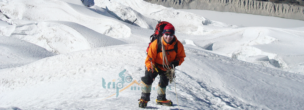 Peter Meyer way up to Island Peak summit. photo by Lila